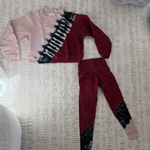Electric & Rose Pink and Red Tie-Dye Sweatshirt Set